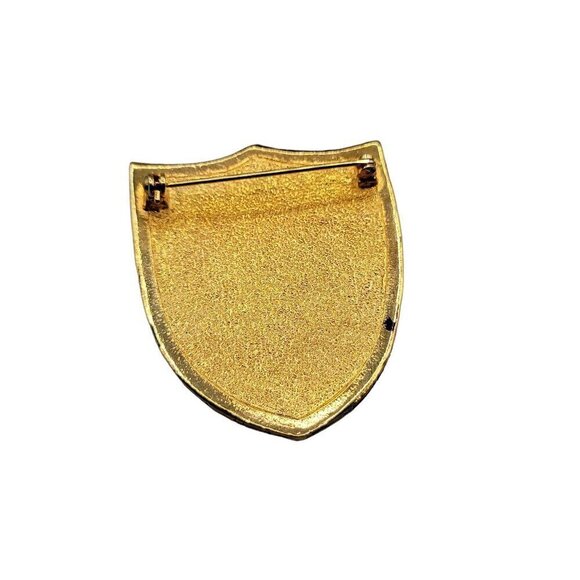 Knights Shield Brooch Pin Gold Tone & Green Vinyl Decorative Trim Vintage - Picture 7 of 8
